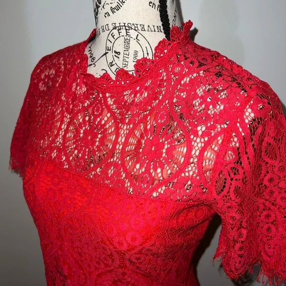 Lulus Remarkable Red Lace Dress/Shirt Sleeve/Cocktail/Size M - Picture 4 of 13